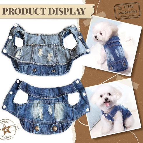 Cool Dog Jean Jacket for Small Medium Dogs, Puppy Outfits, Denim Coats for Boys Girls, Blue, XL (Suggest 12-16 lbs)