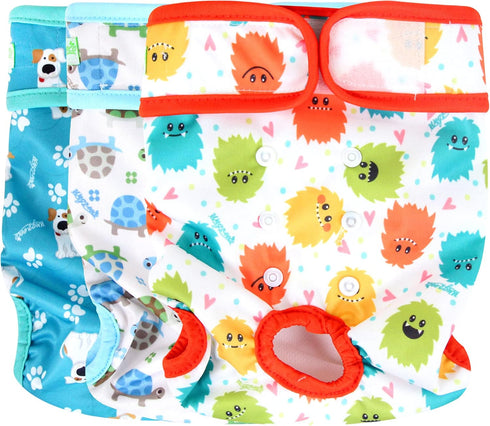 wegreeco Luxury Washable Reusable Dog Diapers, 3 Pack for Medium Female Dogs, Stylish Pattern