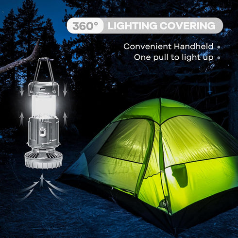 Solar Camping Lantern with Fan,Emergency Flashlight Charging for Phone,USB Rechargeable Portable LED Lanterns Camping Fans for Tents Power Outage Hurricanes Camping Gear(Silver)
