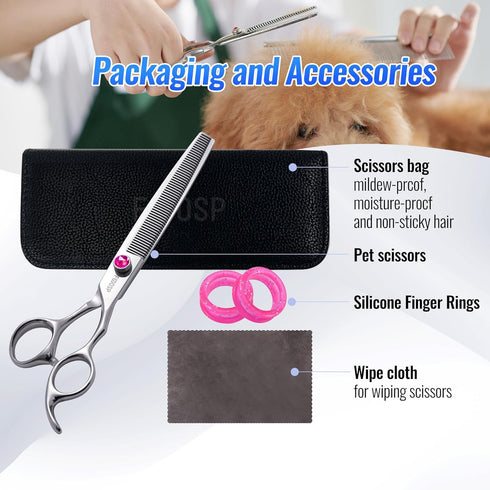 Professional Long Dog Thinning Shears 7.5 in, 50 Teeth Japan 440C Stainless Steel Grooming Scissors for Dogs & Cats