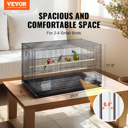 VEVOR 30 Inch Flight Bird Cage, Stackable with Slide-Out Tray, Small Parrots Birdcage for Cockatiels and Budgies