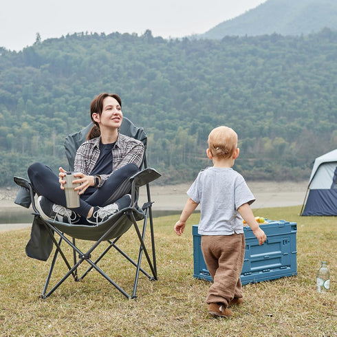 2 Pack EVER ADVANCED Folding Camping Chair with High Back Padded Oversized Portable Lawn Chairs Lightweight Sturdy