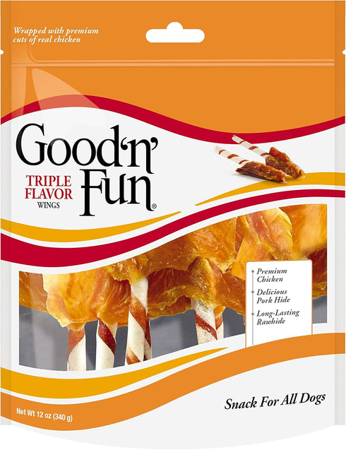 Good 'N' Fun Triple Flavor Wings, Made with Real Meat, Treats for All Dog Sizes- 2 Pack
