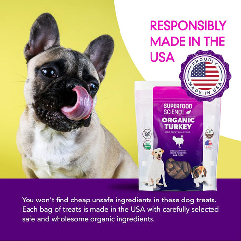 Organic Dog Treats for All Breeds, Semi-Soft Turkey Dog Training Jerky Snack Bites, 5 oz