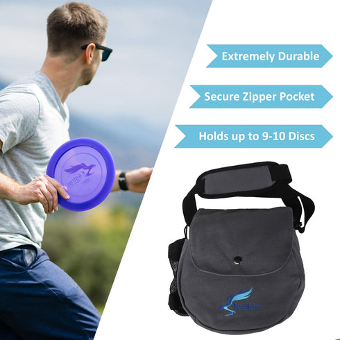 Kestrel Black Disc Golf Bag, Fits 6-10 Golf Discs + Bottle, Durable Canvas, Small Sling/Shoulder Bag