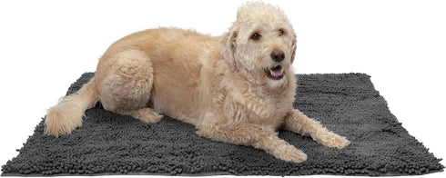 Furhaven 44" x 35" Highly Absorbent Dog Door Mat, 100% Washable, Chenille Rug, Charcoal (Gray), Extra Large/XL