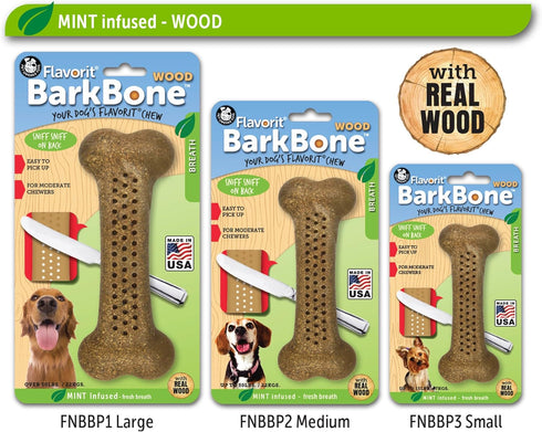 Pet Qwerks Flavorit Wood BarkBone, Fillable Dog Bone for Moderate Chewers, Mint Flavor, 6.75"