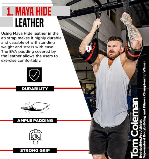 RDX AB Straps for Pull Up Bar Hanging (Pair), Maya Hide Leather Padded Arm Support Slings for Fitness Workout