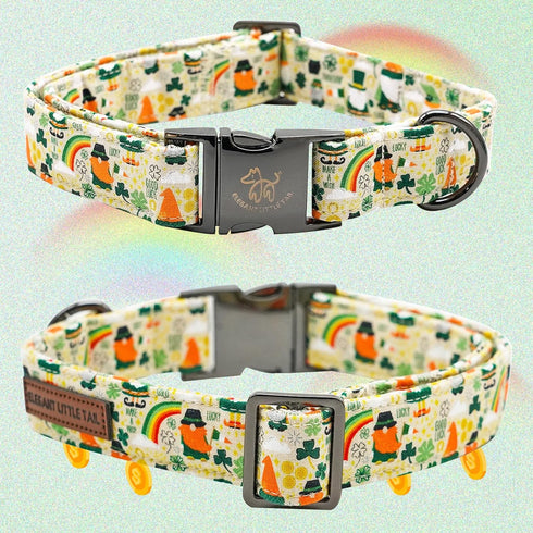 Elegant St. Patrick's Day Dog Collar with Flower, Green Clover Adjustable Dog Collar Pet Gift for Small Dogs