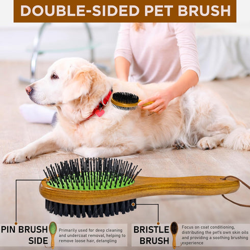 TAKAVU Two-Sided Dog Cat Grooming Brush - Multi-purpose Pet Brush for Loose Hair, Dirt, and Healthy Coat