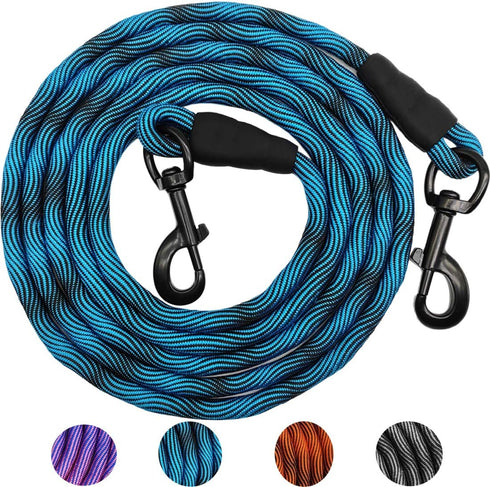 MayPaw 8FT/10FT Dog Tie Out/Check Cord, Heavy Duty Nylon Rope Training Leash for Strong Dogs (3/8 in x 10ft, Blue Black)