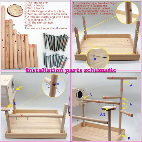kathson Bird Playground,Parrot Play Stand,Parakeet Play Gym with Breeding Box and Food Cups,Cockatiel Perch Stand
