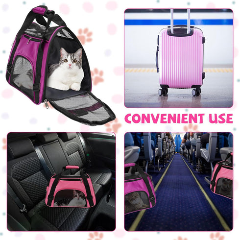 2 Pcs Soft Sided Pet Carrier, Airline Approved for Cats and Small Dogs, Portable Travel Bags (Pink, Purple)
