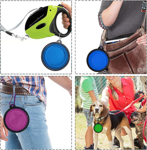 LAVAED 4 Pack Collapsible Dog Bowl, Portable Foldable Travel Silicone Pet Bowls with Carabiner Clip