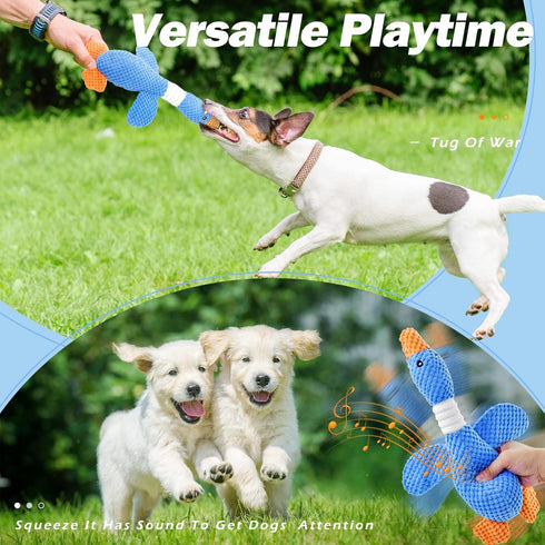 Vitscan Upgraded Goose Indestructible Dog Toys for Aggressive Chewers, Crinkle Squeaky Plush Duck Puppy Toys