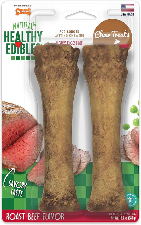 Nylabone Healthy Edibles Natural Dog Chews - Long Lasting Roast Beef Flavor Treats, X-Large/Souper (2 Count)