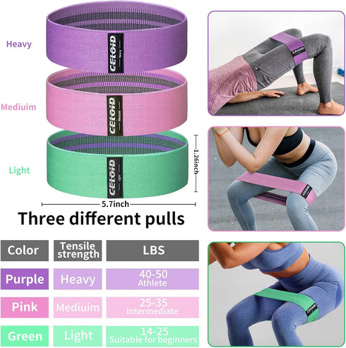 Resistance Bands Set, Exercise Bands with Non-Slip Design for Hips & Glutes, 3 Levels Workout Bands for Women and Men, Booty Bands for Home Fitness, Yoga, Pilates by CELOID