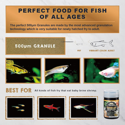 50% Ultra Fresh Baby Fish Food with Sword Prawn Shrimp, Slow Sinking, Substitute for Brine Shrimp - For Fry Health