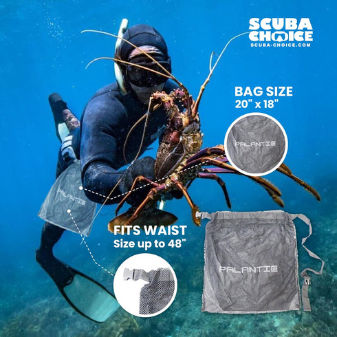 Scuba Choice Spearfishing Palantic Large Fish Lobster Catch Bag, 20" x 18" with Waist Strap