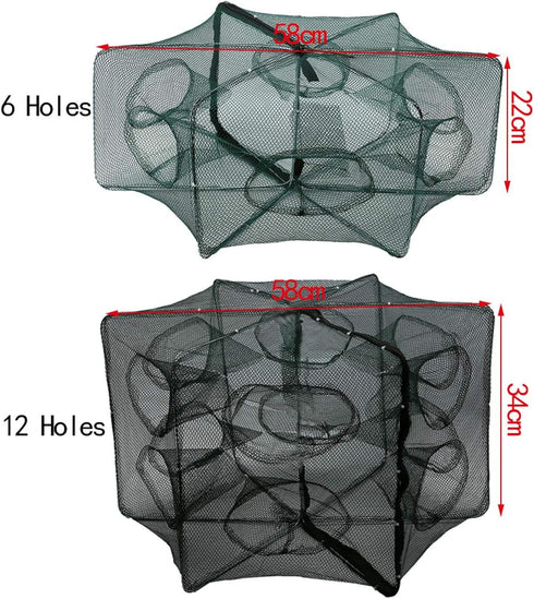 Cyrank 6 Crawfish Trap, Foldable Fishing Bait Trap Holes Hexagon Crab Trap Crawfish Fishing Net Portable Minnow Trap