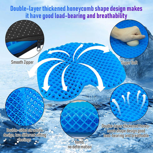 Kayak Seat Cushion, Thicken Anti Slip Waterproof Gel Kayak Seat, Portable Canoe Rowing Pad for Fishing