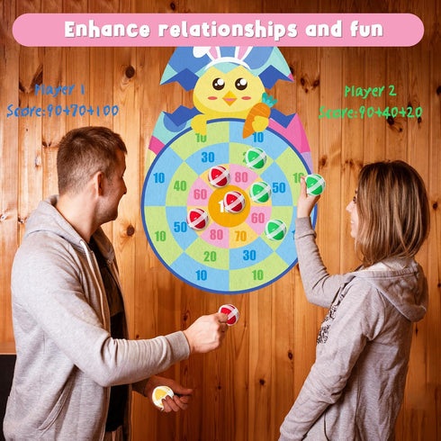 Set 12 Yquqwn Easter Chicken Dart Board Game with Sticky Balls, Easter Basket Stuffers Eggs Filled Gifts for Kids
