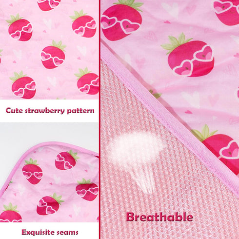 BAMY Cat Cooling Mat, Summer Dog Silk Pad Self Cooling Cushion with Duck Strawberry Pattern (Pink Strawberry, S)