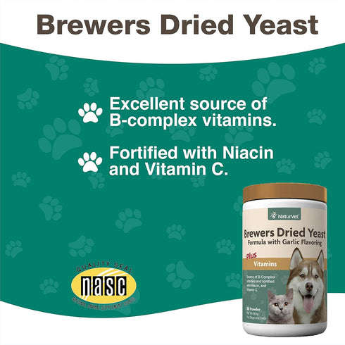NaturVet Brewers Dried Yeast Formula with Garlic Flavoring Plus Vitamins for Dogs and Cats, 1 Pound