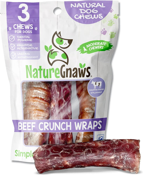 Nature Gnaws Beef Trachea Crunch Wraps, 3 Count, 5-6 Inch, Premium Natural Dog Chew Treats