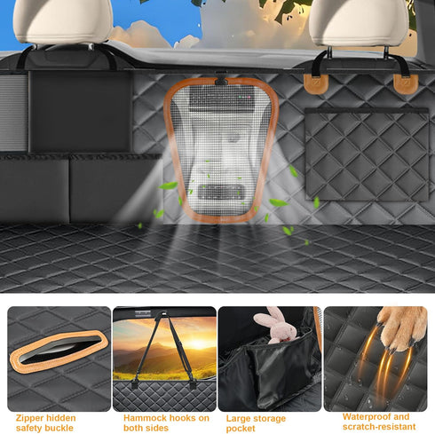 420 lbs Hard Bottom Dog Seat Cover, Dog Car Seat Cover for Back Seat with Tablet Holder and Foldable Food Tray