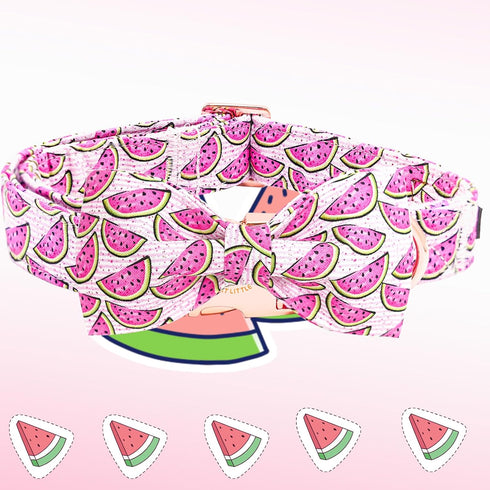 Watermelon Print Dog Collar, Elegant Little Tail Adjustable Cotton Pet Collar for Medium Dogs with Durable Metal Buckle