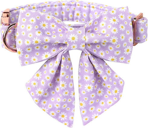 Spring Dog Collar with Sailor Bow by Lionet Paws, Soft Adjustable Cute Daisy Collar for Small Dogs (Neck 10-16 inches)