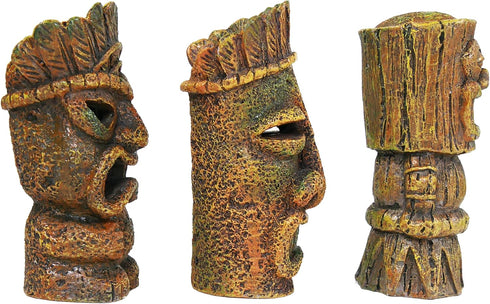 Pen-Plax RRT1A 1 Piece Small Aquarium Decorative Tiki's Assorted Resin Ornament, 4"
