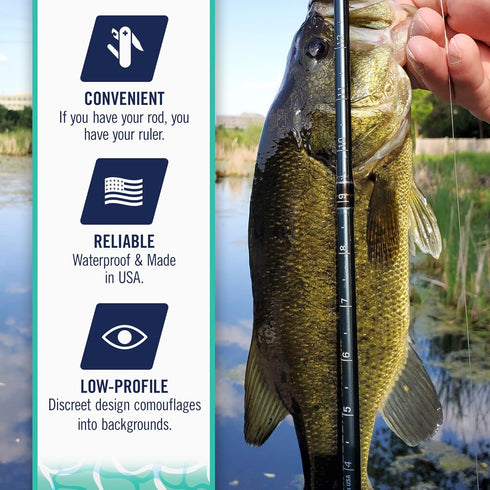 Fishing Ruler Decal 2-Pack | 36” Transparent Rod Fish Measuring Sticker | Stick-On Fish Measurement for All Rod Types |