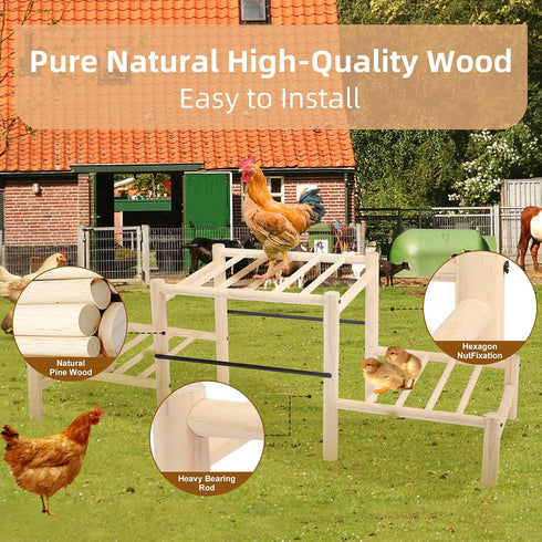 moyardow Chicken Perch, Natural Beech Wood Roosting Ladder, Chick Perch for Strong Wooden Roosting Bar for Poultry