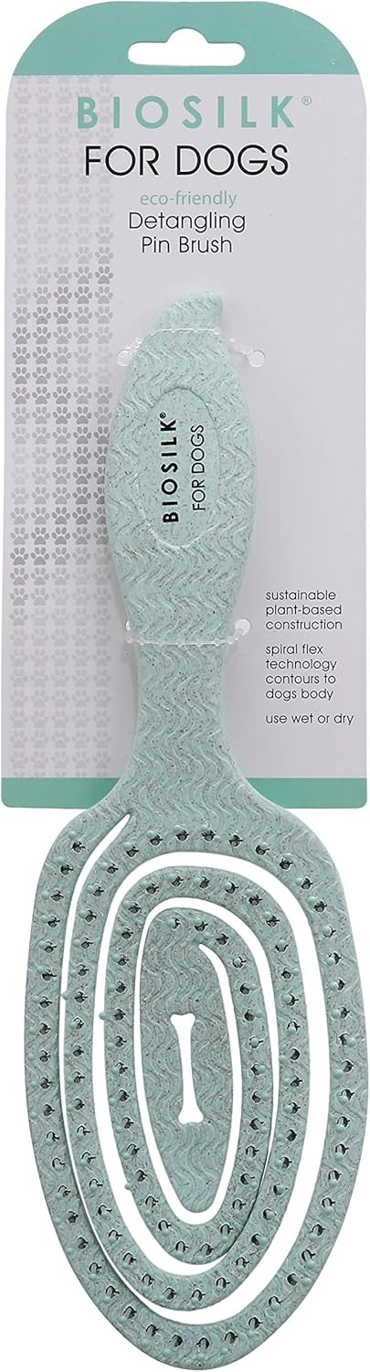 BioSilk for Pets Eco-Friendly Detangling Pin Brush for Dogs, Mint Green, Easy to Hold Ergonomic Handle