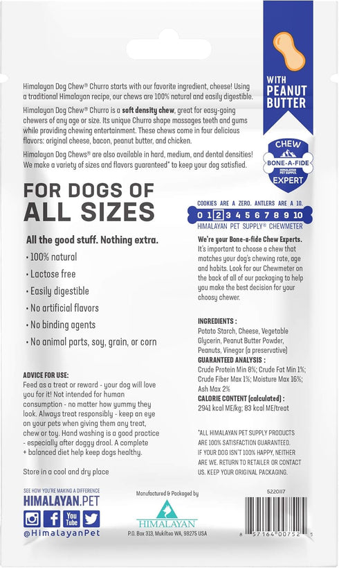 Himalayan Dog Chew Churro Yak Cheese Dog Chews, 100% Natural, Long Lasting, Gluten Free, Healthy Dog Treats, 4 Churros