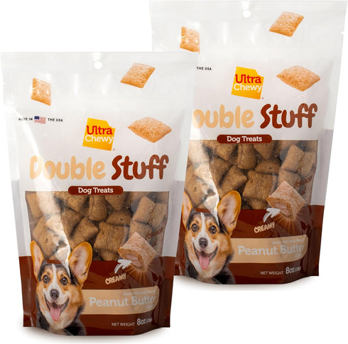 Ultra Chewy Double Stuff Peanut Butter - Crunchy Dog Treats with Creamy