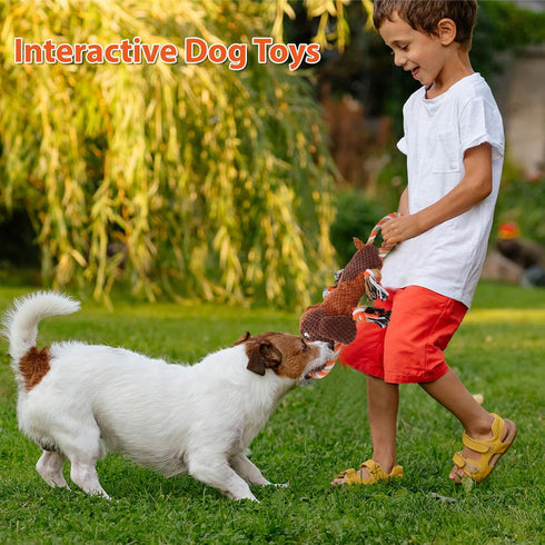 Drmstow Plush Dog Toys with Rope, Squeaker & Crinkle Paper Interactive Squeaky Chew Toy for Large Dogs & Puppies Tough