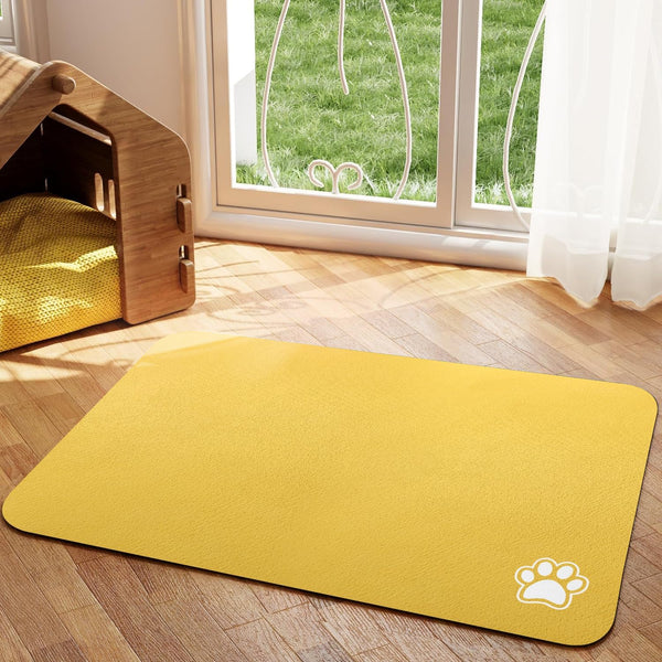 Yellow Pet Feeding Mat, 12"x 19" Absorbent Dog Mat for Food and Water, Easy to Clean for Messy Drinkers