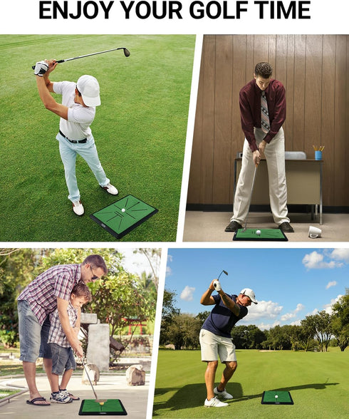 Golf Hitting Mat with Instant Swing Path Feedback, Compact Velvet Surface, Replaceable Pads & 8 Foam Balls