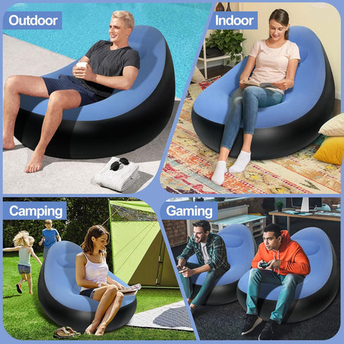 SeaSlep Inflatable Chair with Ottoman, Inflatable Couch for Adults with Flocked Surface, Comfortable Blow Up Air Chair