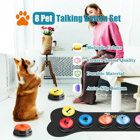 Dog Buttons for Communication, 8 Dog Talking Button Set, 30s Voice Recording, Pet Speech Training Buzzers with Stickers