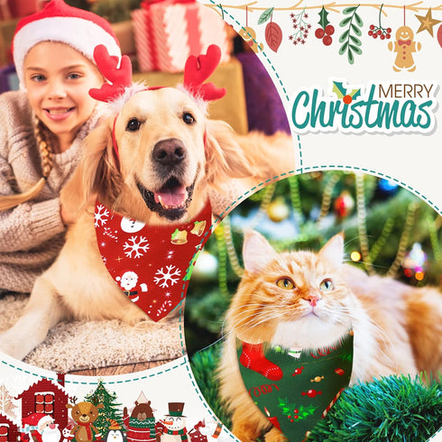40 Pcs Christmas Dog Bandanas Bulk Adjustable Xmas Dog Scarves Bibs Triangle Reversible Puppy Bandana Pet Neckerchief