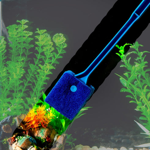 SLSON Aquarium Algae Scraper, Double Sided Sponge Brush Cleaner, Long Handle Fish Tank Scrubber for Glass Aquariums,