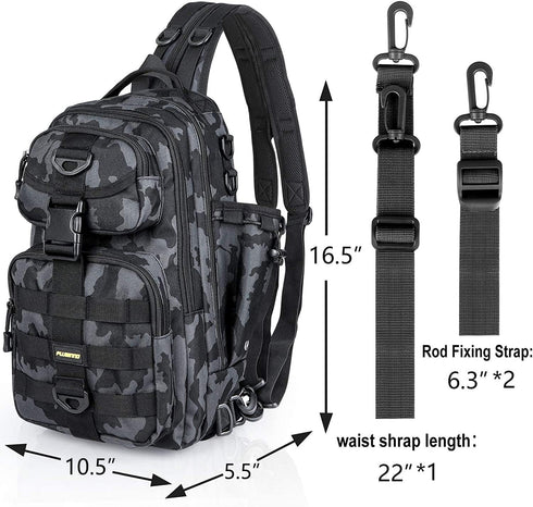 PLUSINNO Fishing Backpack Tackle Bag, Water-Resistant with Rod Holder, Ideal Fishing Gifts