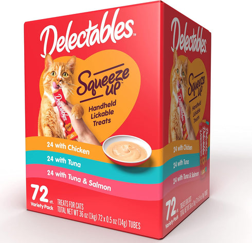 Hartz Delectables Squeeze Up Variety Packs, 72 Count - Interactive Lickable Wet Cat Treats
