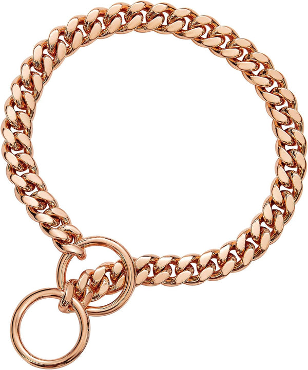 18K Gold Chain Dog Collar, 10MM Cuban Link Stainless Steel Training Collar for Small Medium Large Dogs