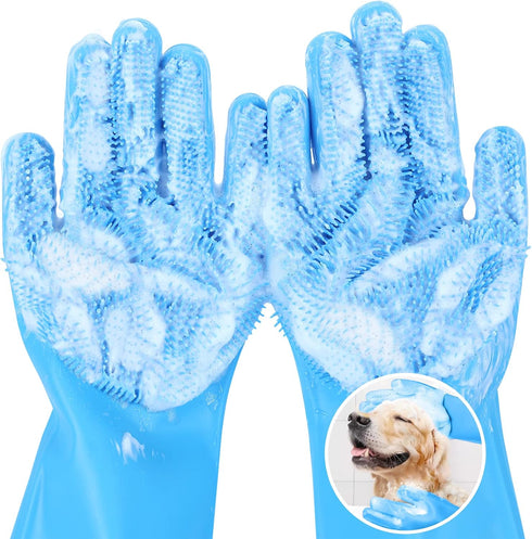Pecute Pet Grooming Gloves Large, Heat Resistant Cat Bathing Gloves with High-Density Teeth for Washing and Massaging
