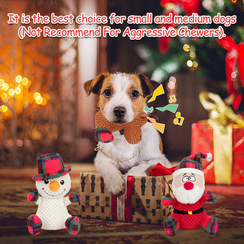 Rypet 3 Pack Dog Christmas Toys, Interactive Durable Stuffed Plush Toys for Medium Small Dogs